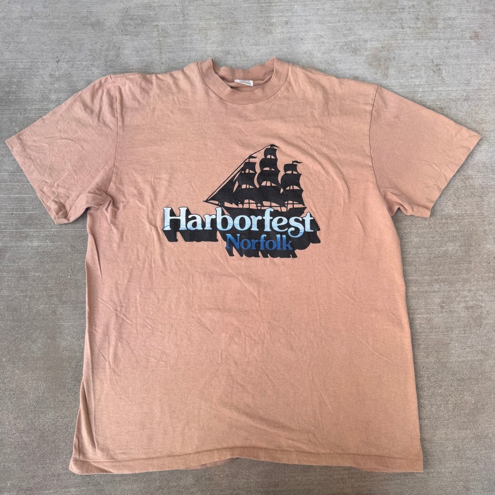 Vintage 70s 80s Harborfest Norfolk Virginia Graphic T-Shirt Salmon Large USA